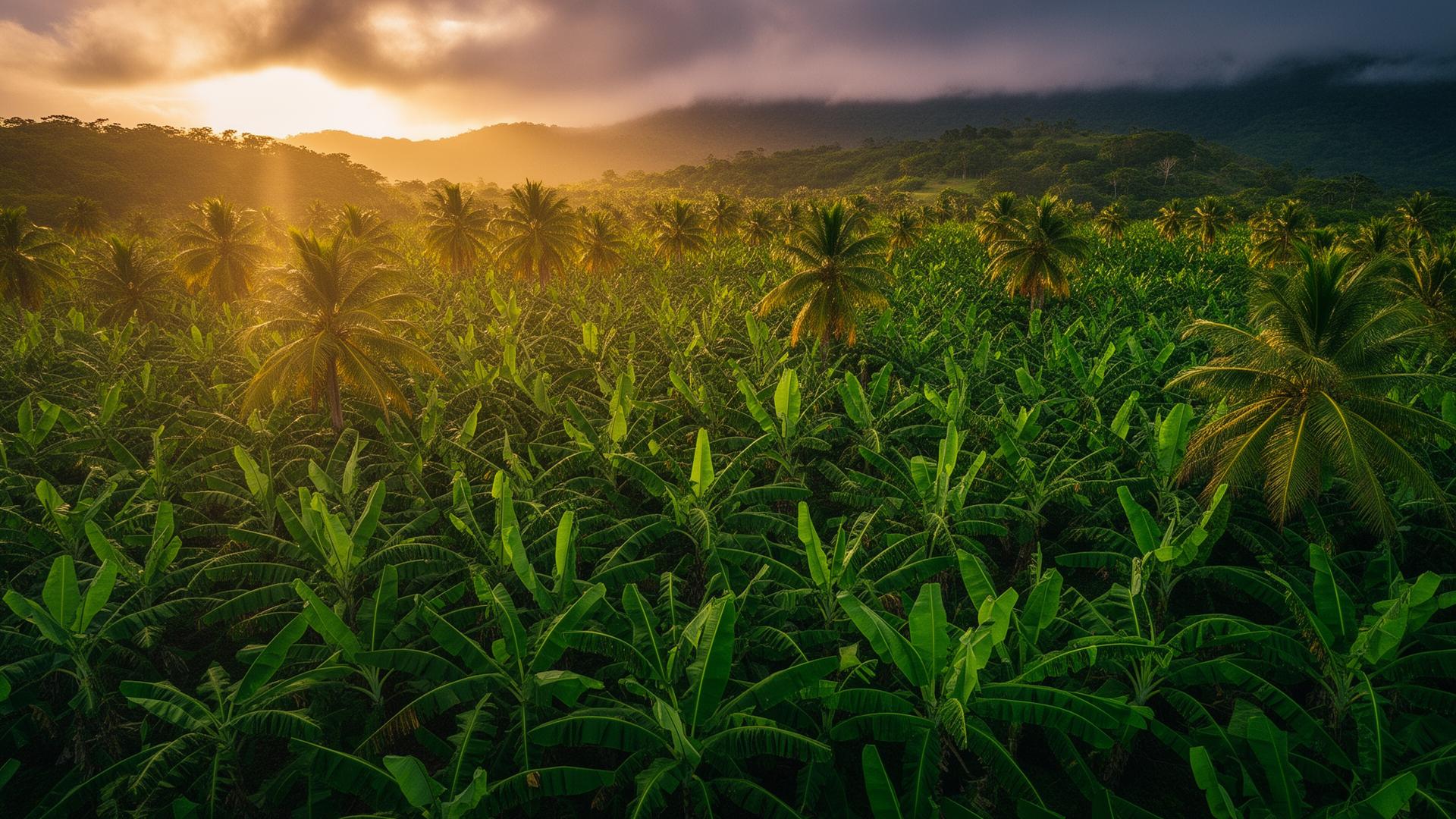 Banana plantation at golden hour in Saint Lucia